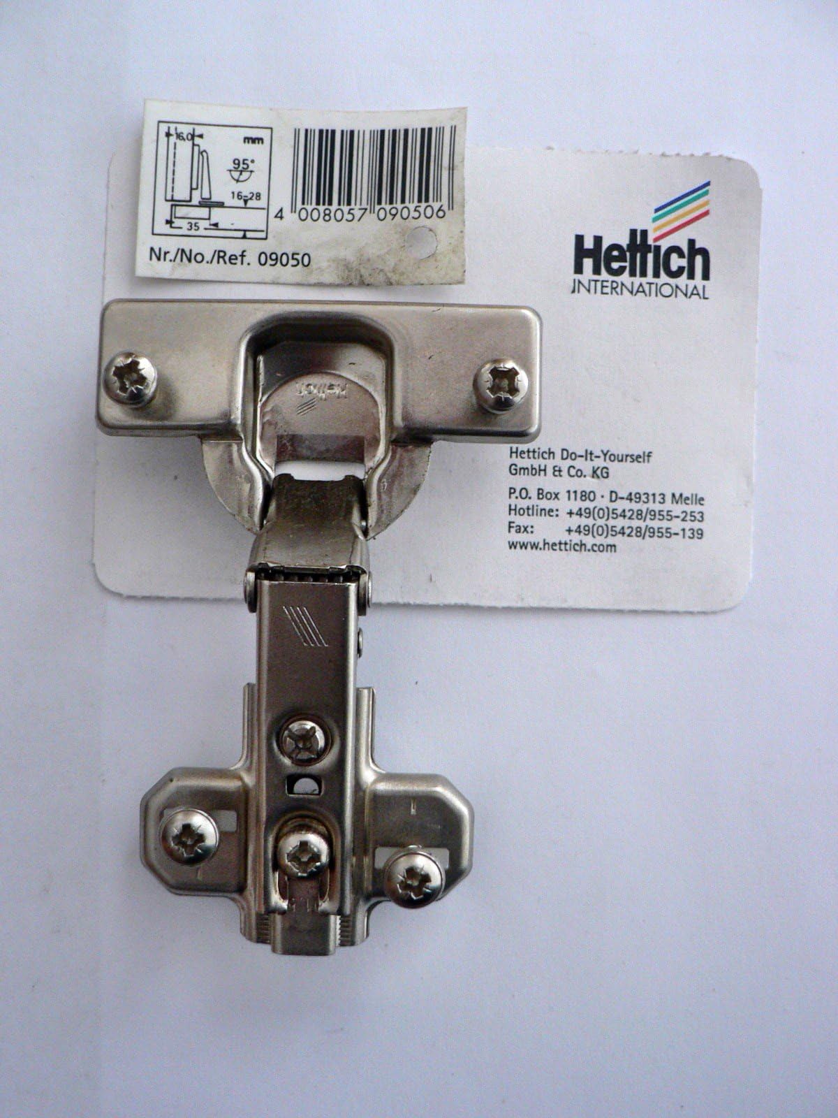Hettich Slide-on Federscharniere 95°, Ø 35 mm, vernickelt, Kröpfung: 0 ...